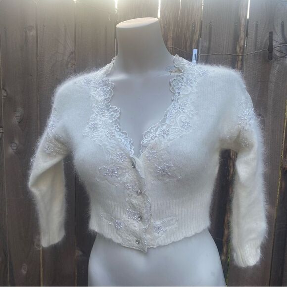 Betsy Johnson rare white cropped cardigan size small